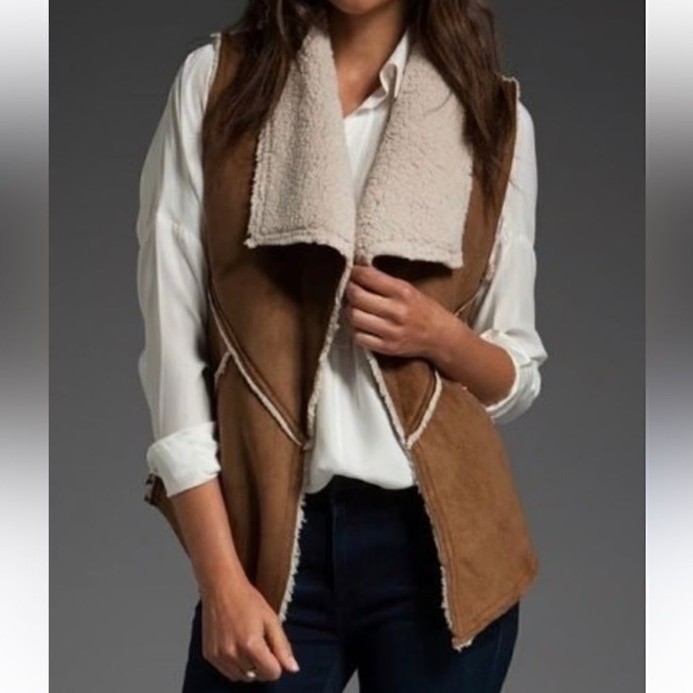 Sanctuary Faux Suede Sherpa Open Front Vest Women’s Medium